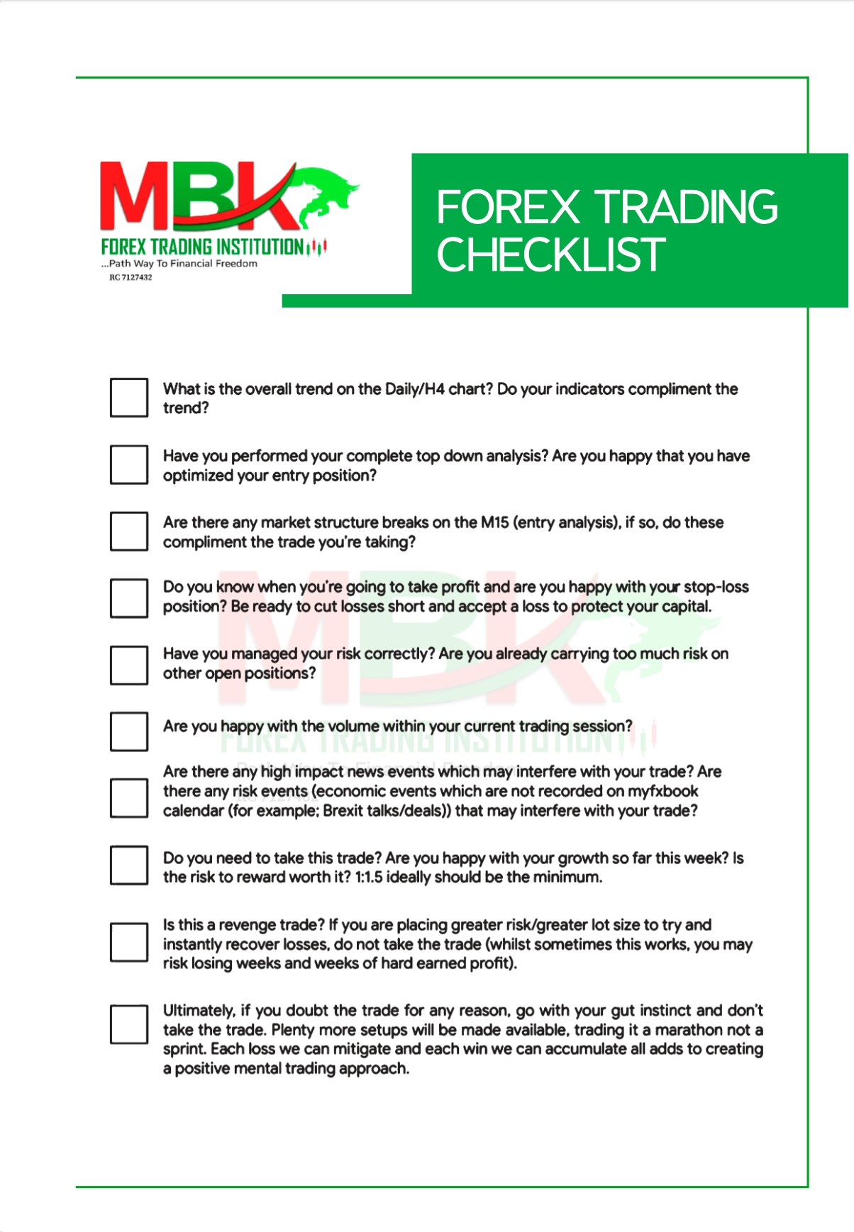 MBK Journal and checklist